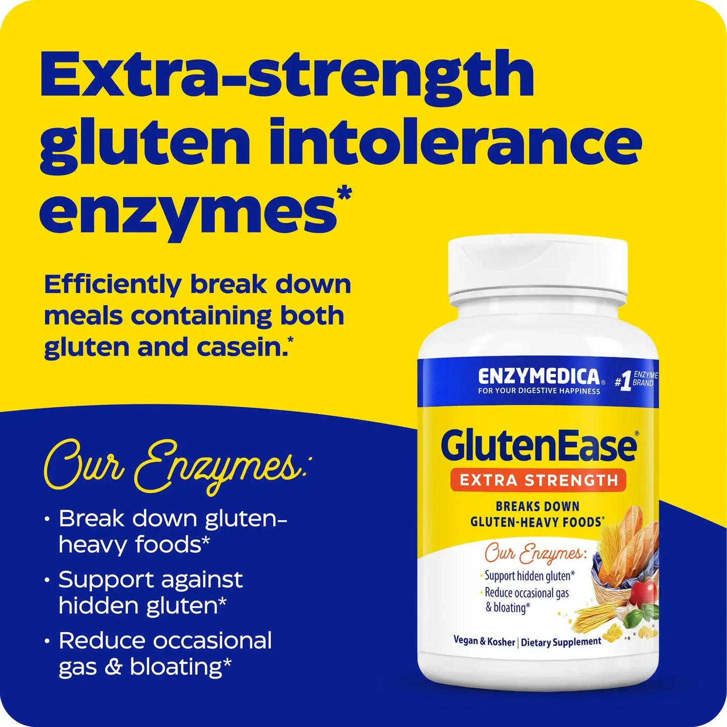 This image shows an infographic for Gluten Ease Extra Strength.