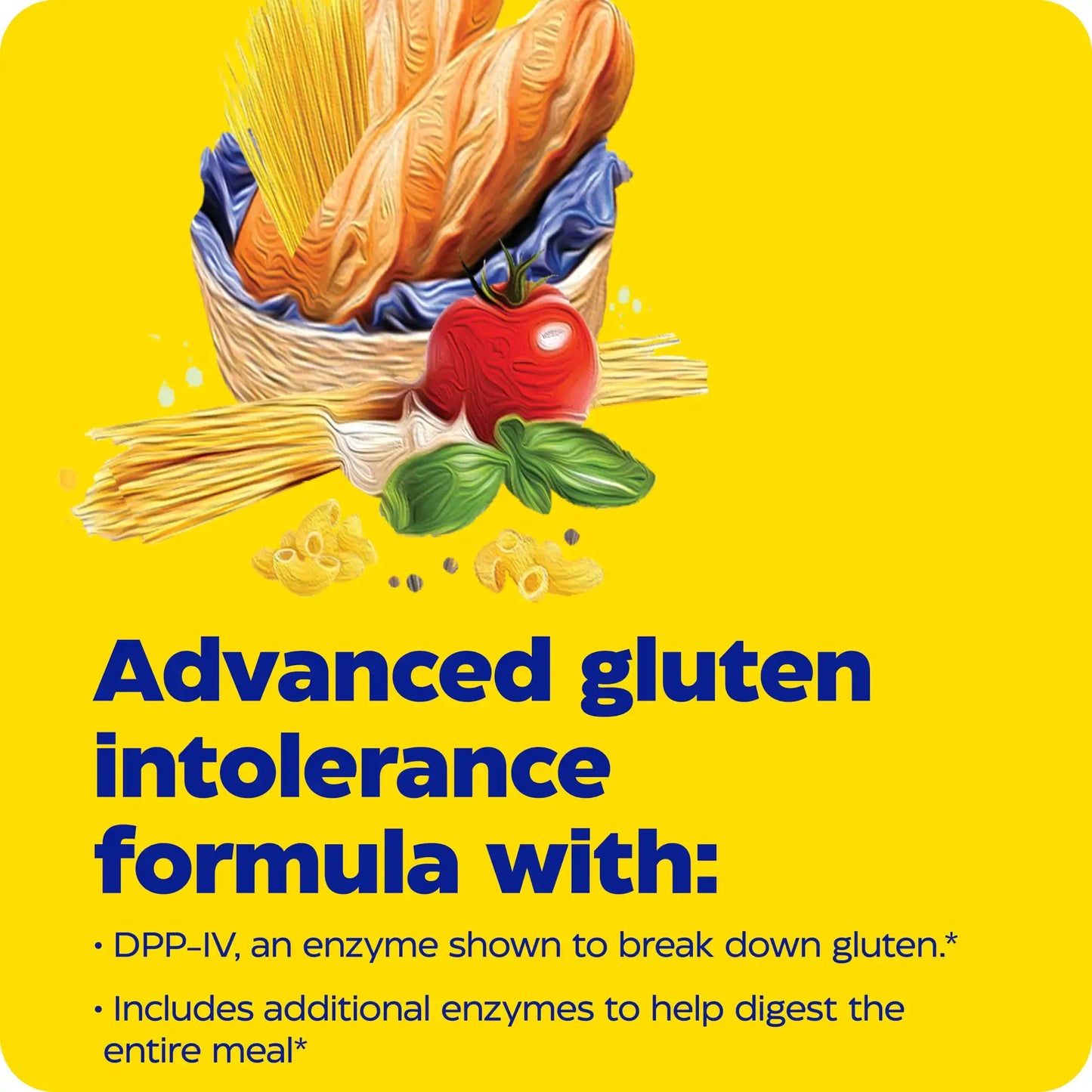 This image shows an infographic for Gluten Ease Extra Strength.