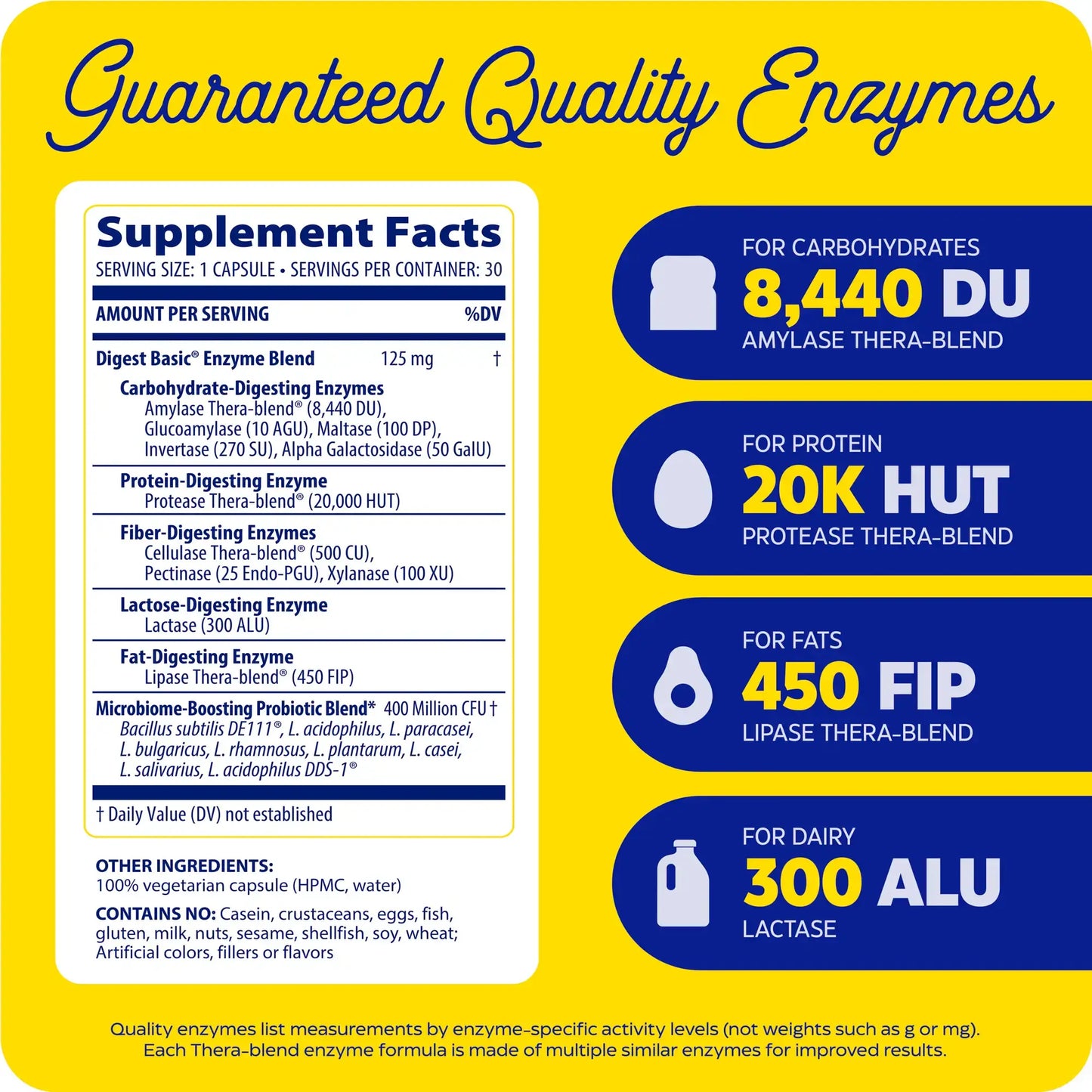 This image shows the supplement facts of Digest Basic Probiotic 30 count.