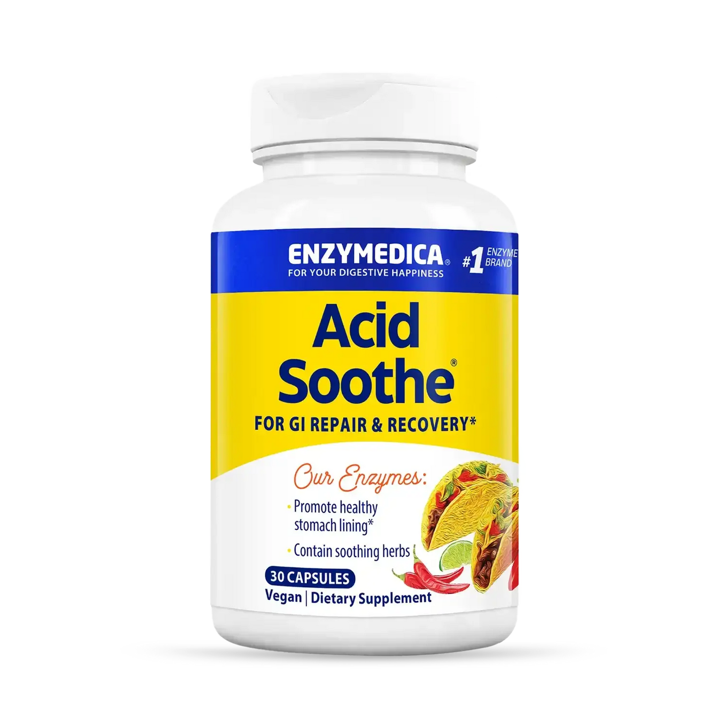 Acid Soothe container of 30 capsules.