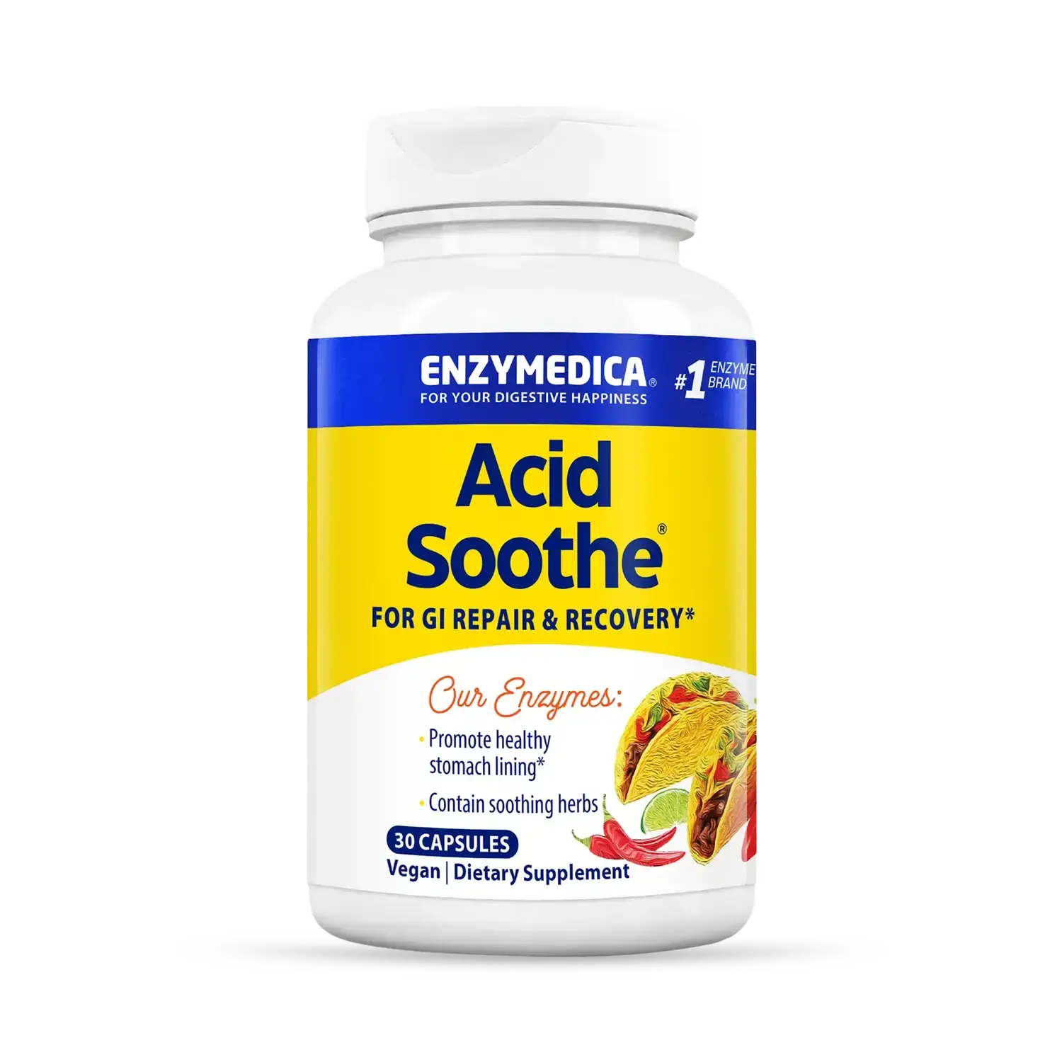 Acid Soothe container of 30 capsules.