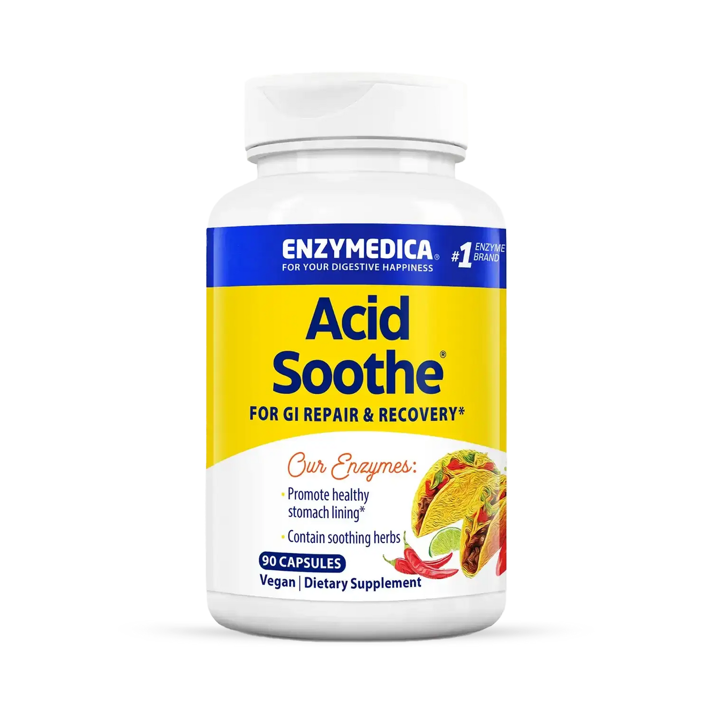Acid Soothe container of 90 capsules.
