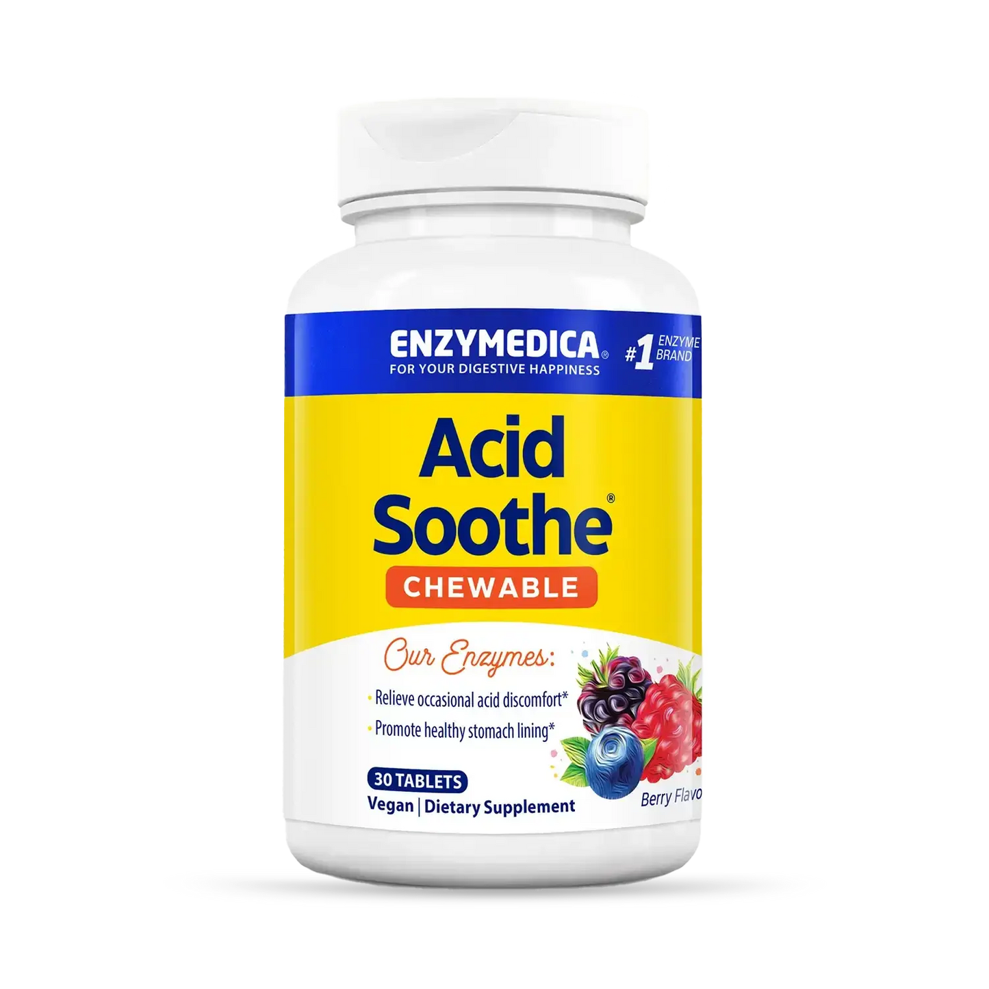 Acid Soothe Chewable container of 30 tablets.