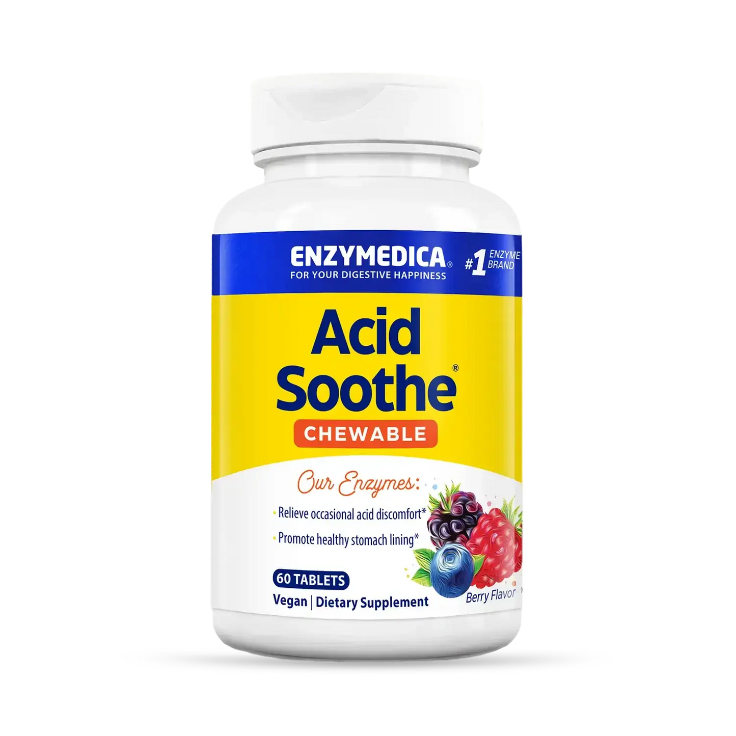 Acid Soothe Chewable container of 60 tablets.