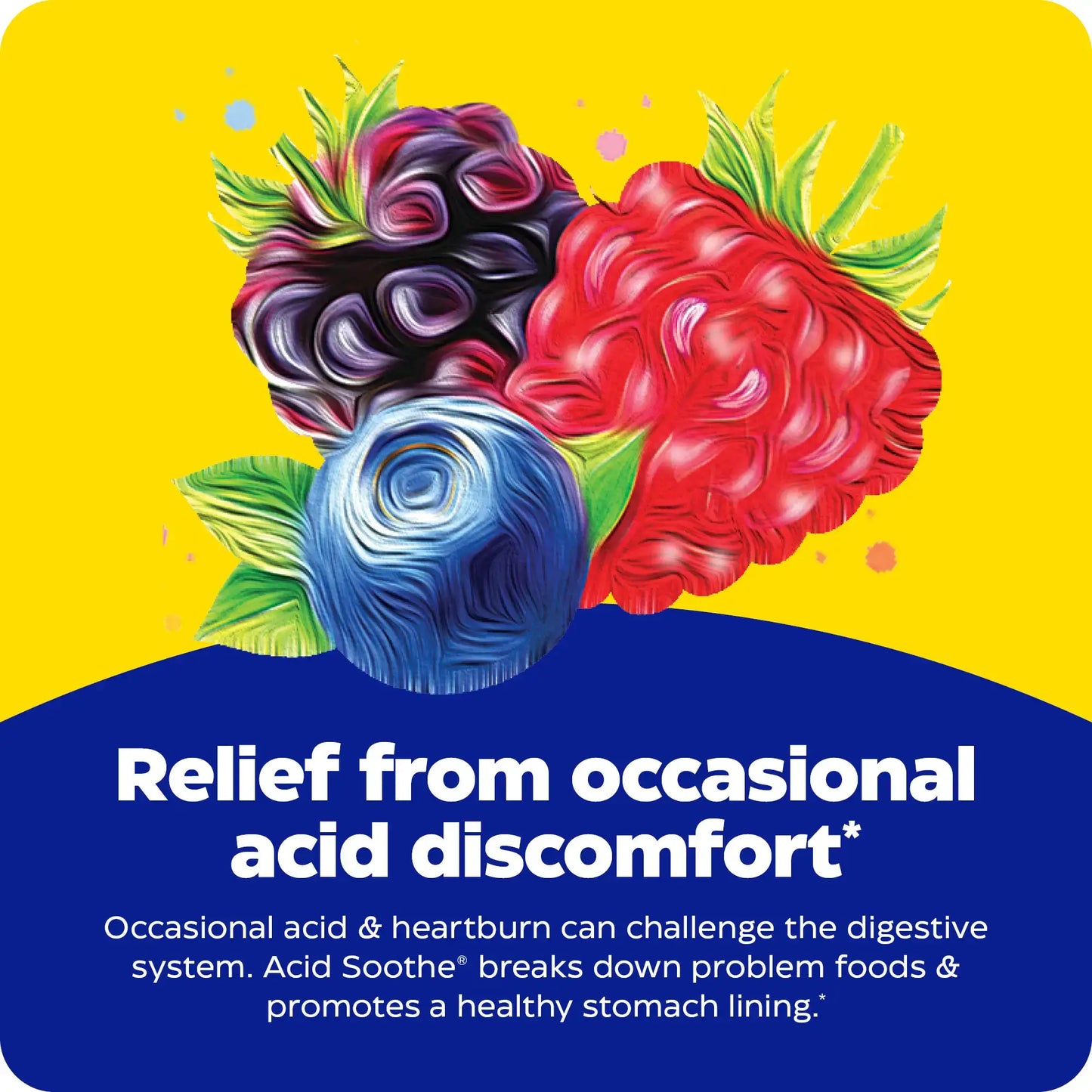 This image shows an infographic for Acid Soothe Chewable.