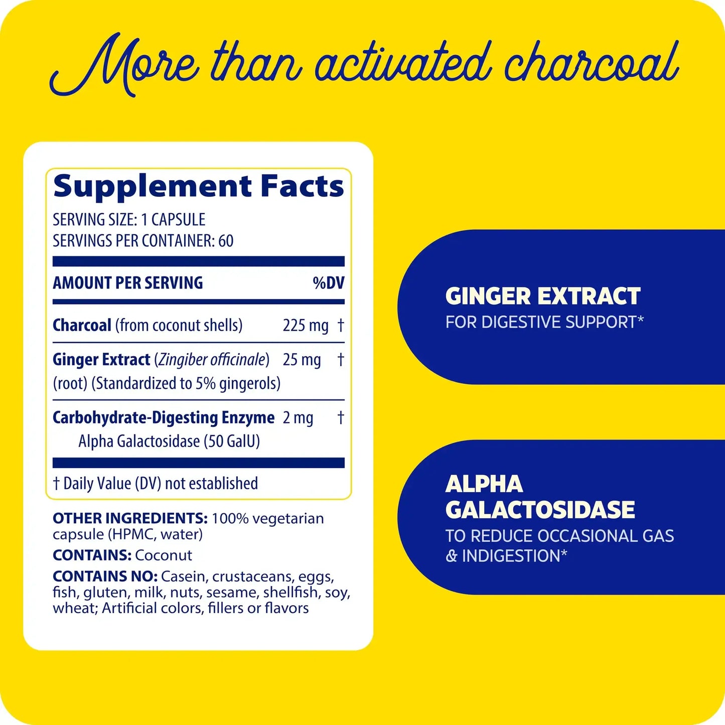 This image shows the supplement facts for Activated Charcoal.