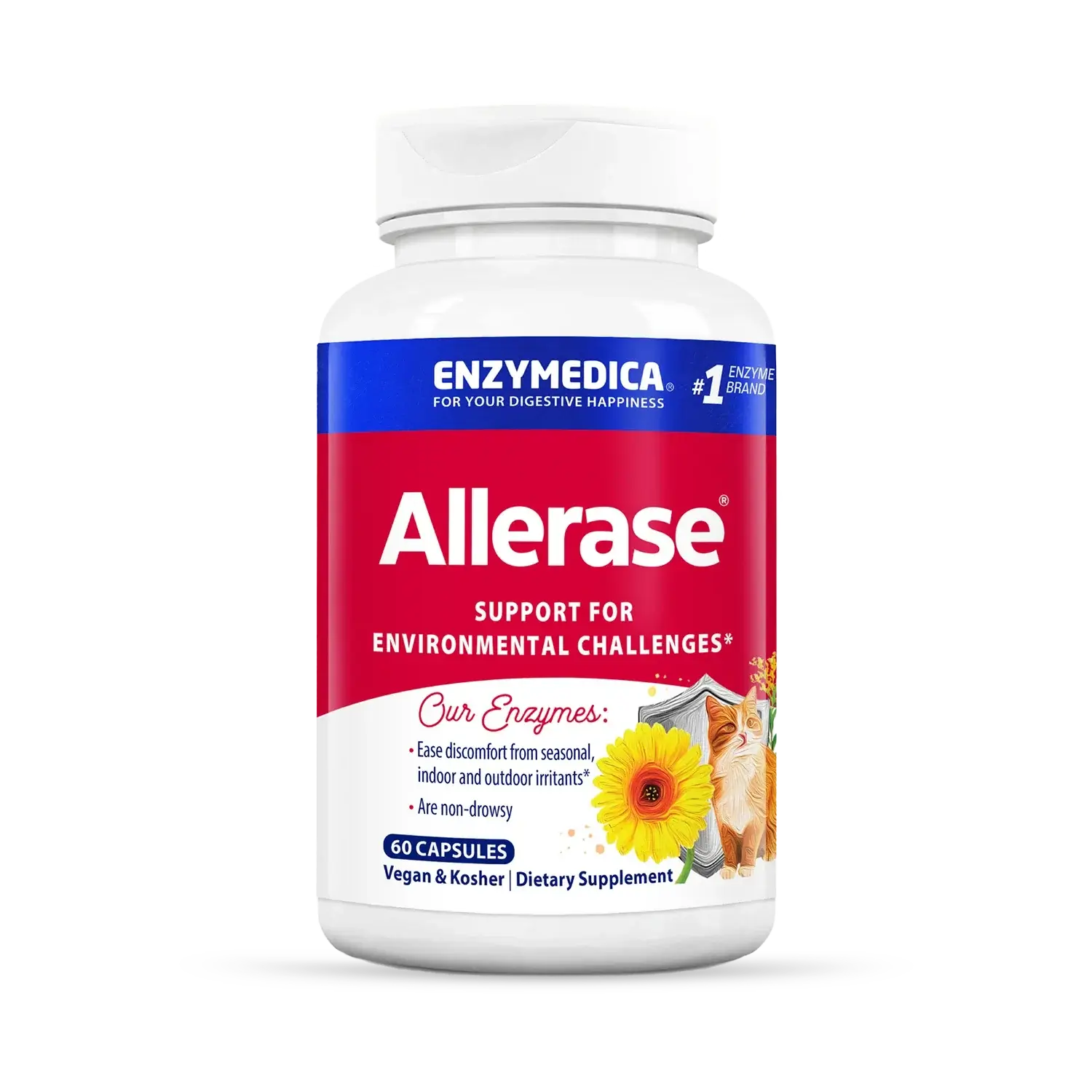 This image shows the 60-count bottle of Allerase.
