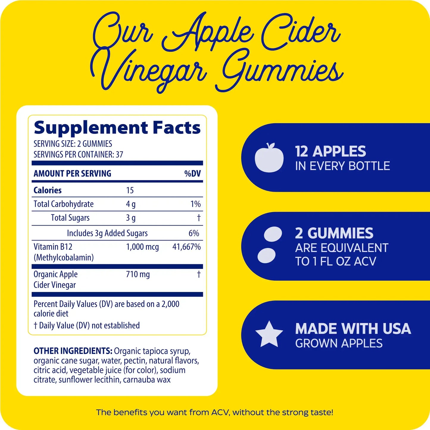 This image shows the supplement facts of Apple Cider Vinegar Gummies.