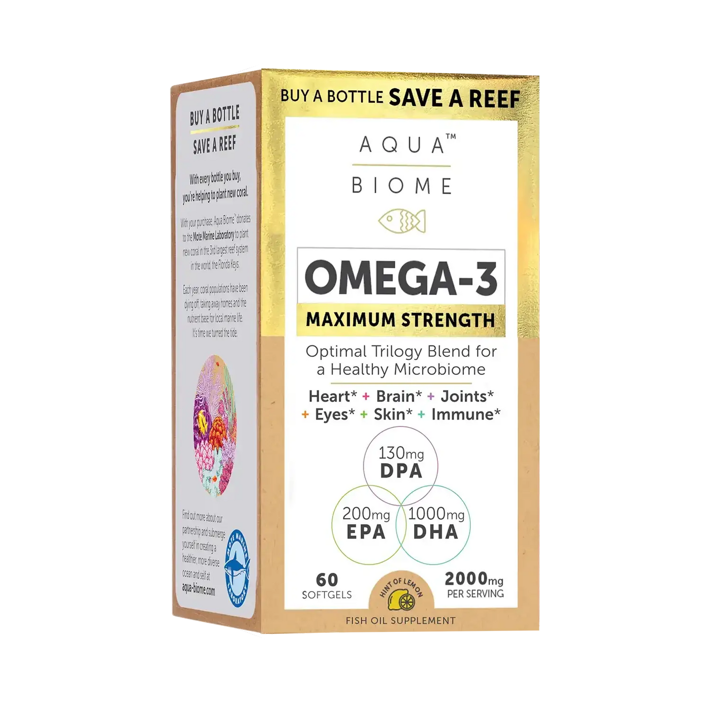This image shows the 60-count carton of Aqua Biome Max Strength.
