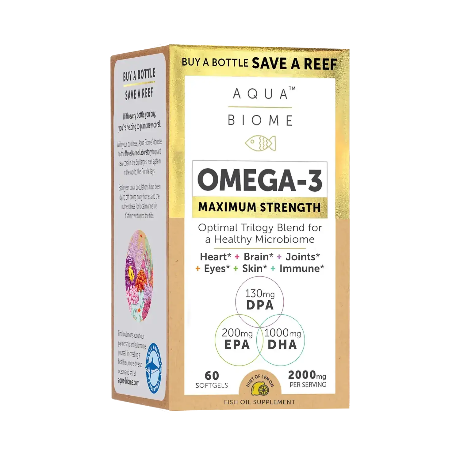This image shows the 60-count carton of Aqua Biome Max Strength.