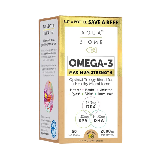 This image shows the 60-count carton of Aqua Biome Max Strength.
