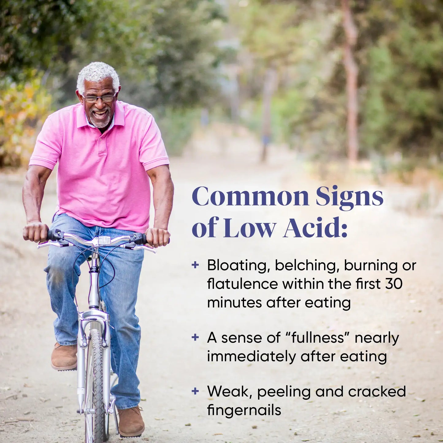 This image lists the common signs of low acid that Betaine can help with.