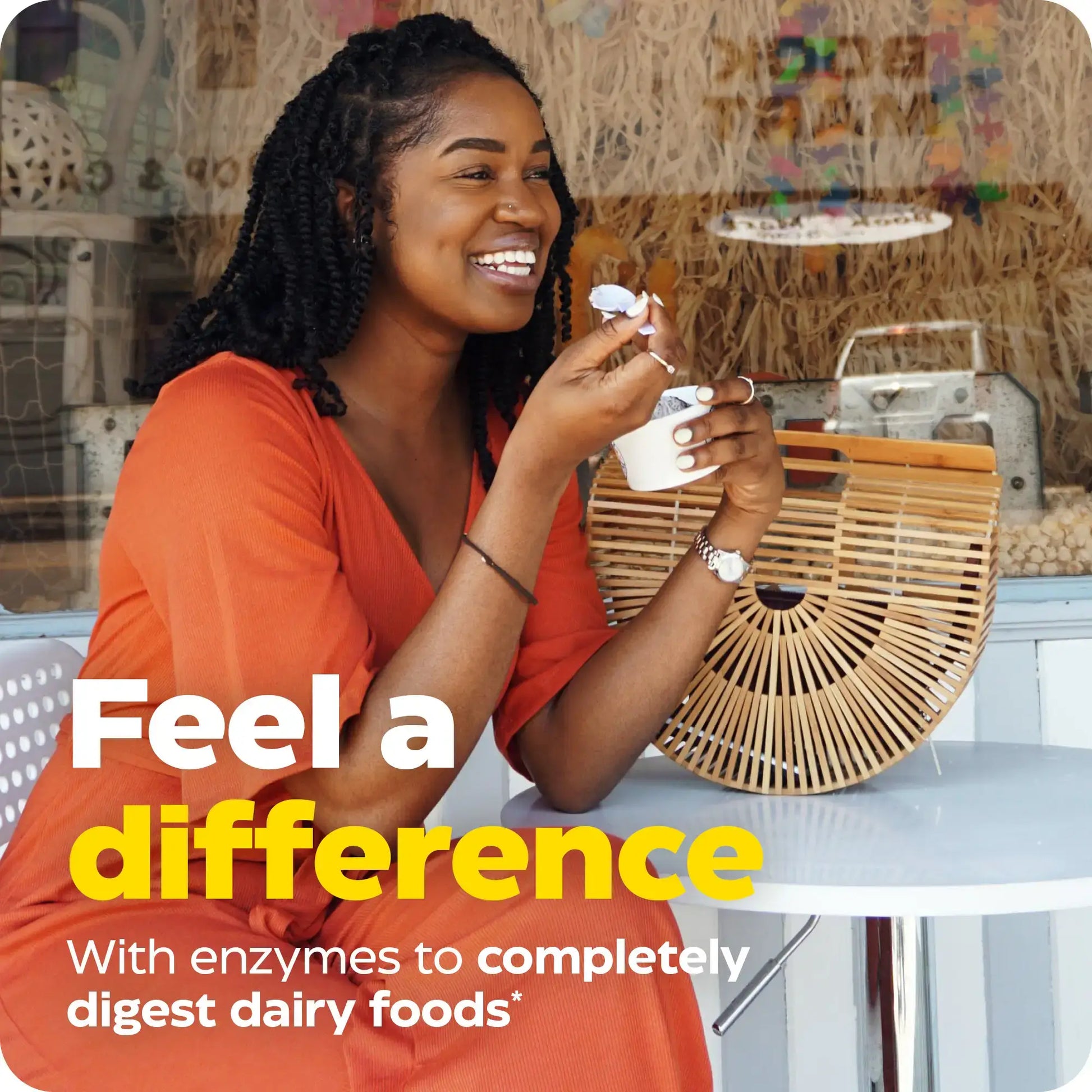 This image shows how you can feel a difference with Dairy Assist Chewable.