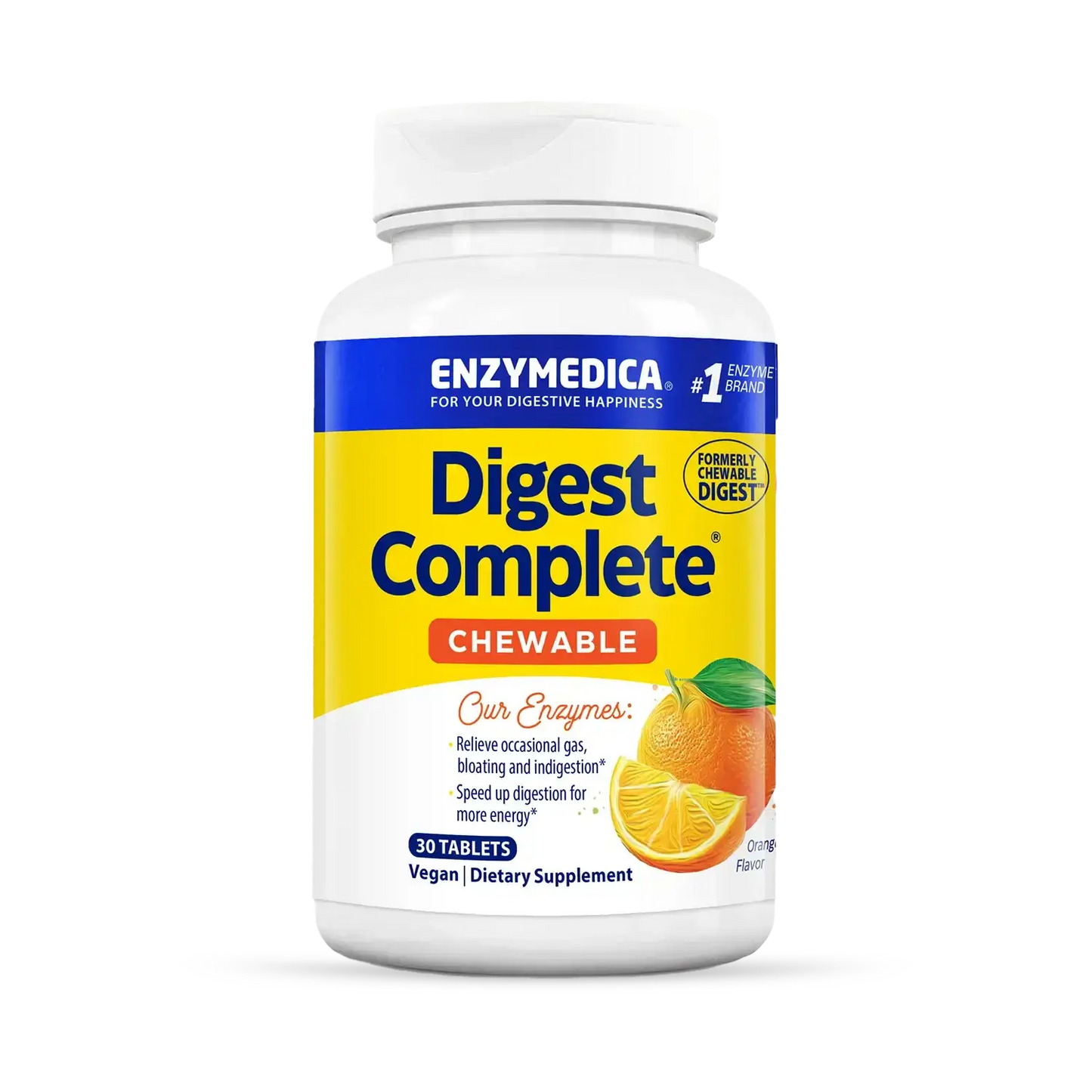 This image shows a bottle of Digest Complete Chewable that holds 30 tablets.