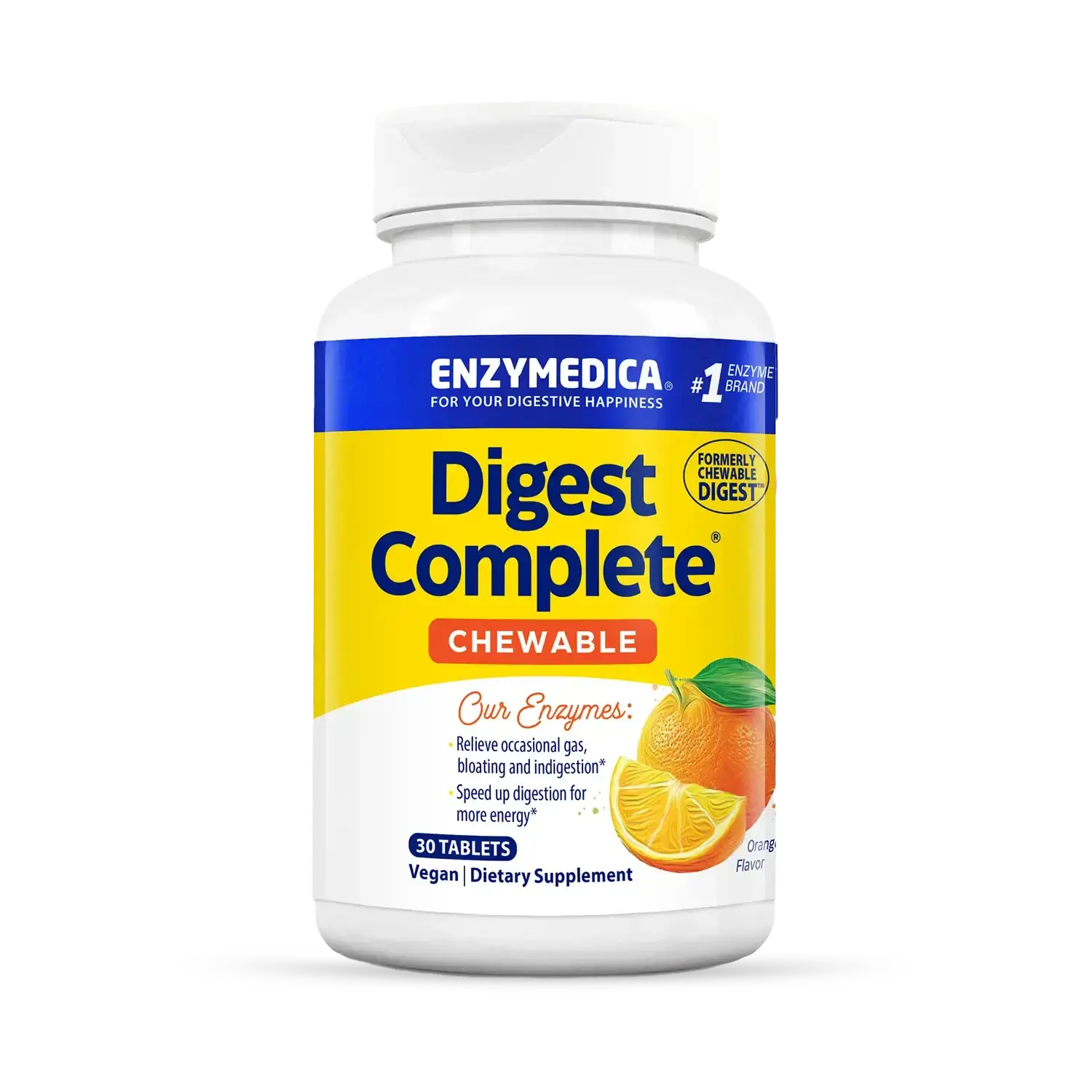 This image shows a bottle of Digest Complete Chewable that holds 30 tablets.