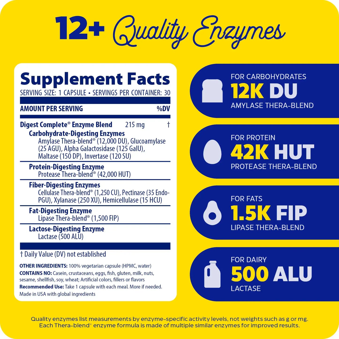This image shows the supplement facts for Digest Complete 30 count.