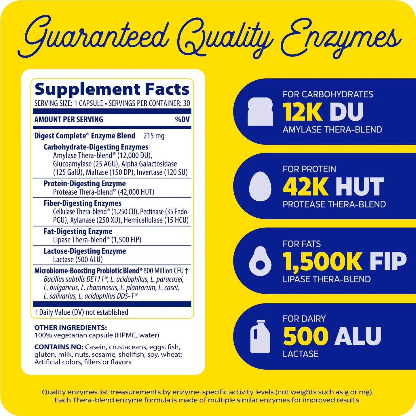 This image shows the supplement facts of Digest Complete Probiotics 30 count.