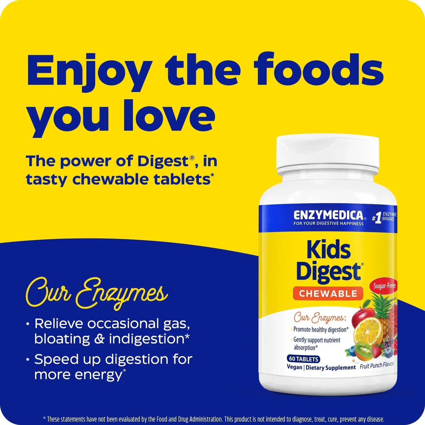This image shows an infographic for Digest Kids Chewables.