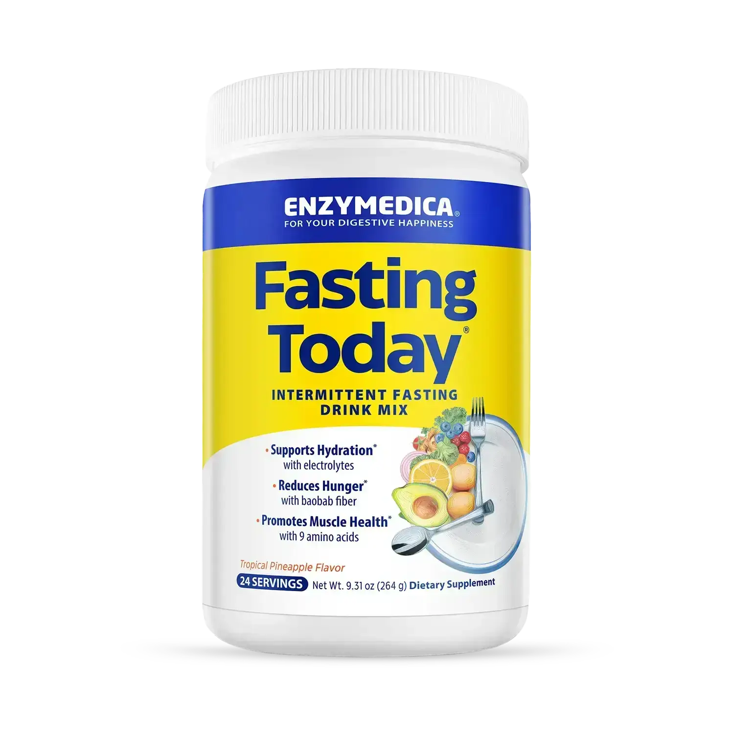 This image shows a container of Fasting Today that has 24 servings.