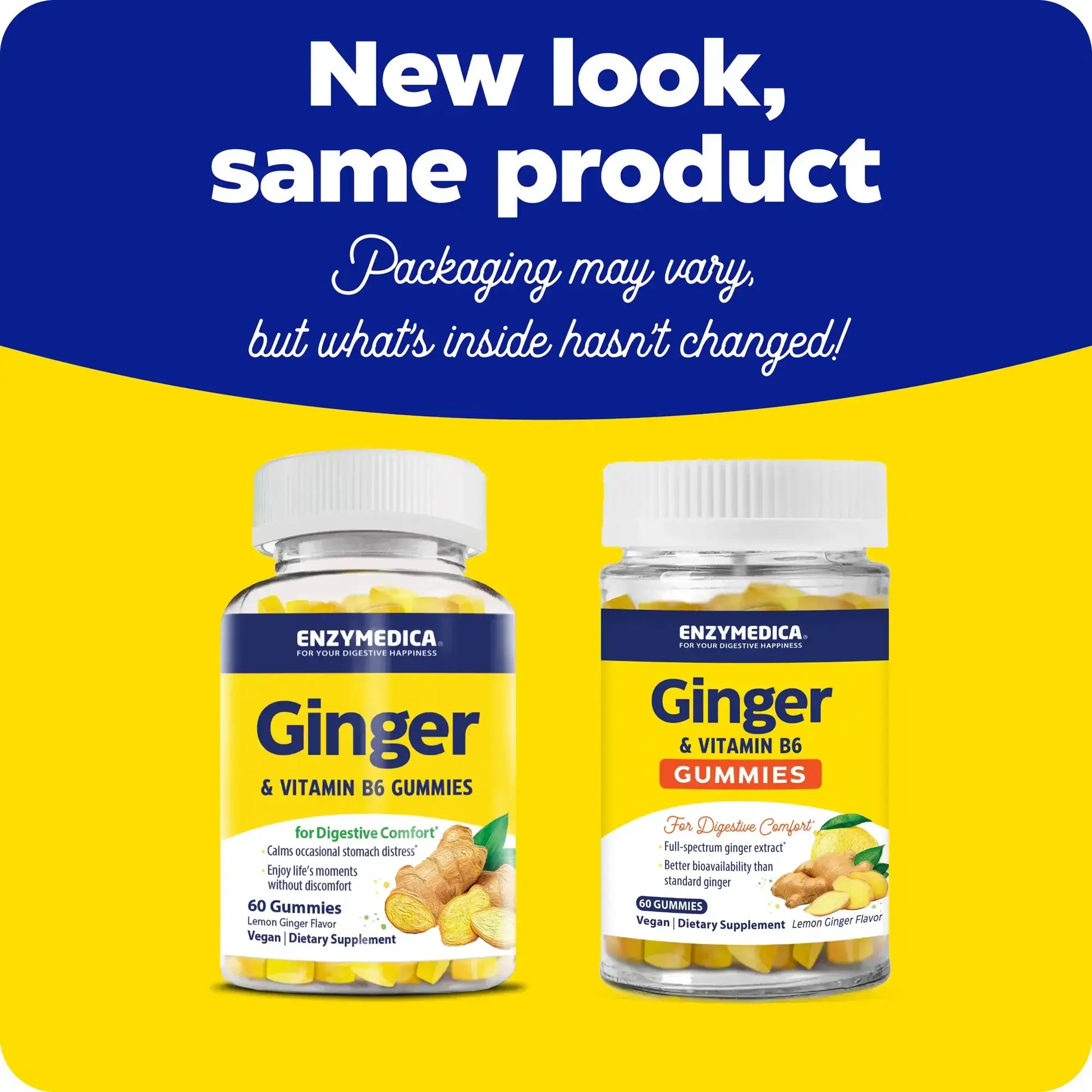 This image shows the new look for Ginger + Vitamin B6.