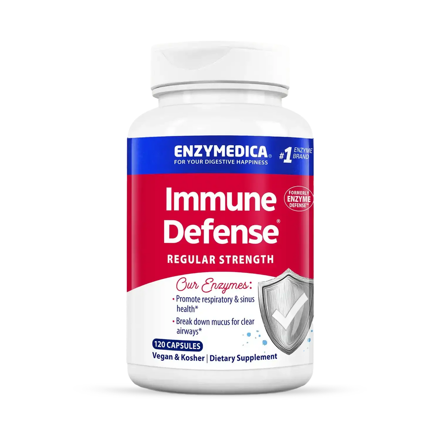 This image shows the container of Immune Support Regular Strength that can hold 120 capsules.