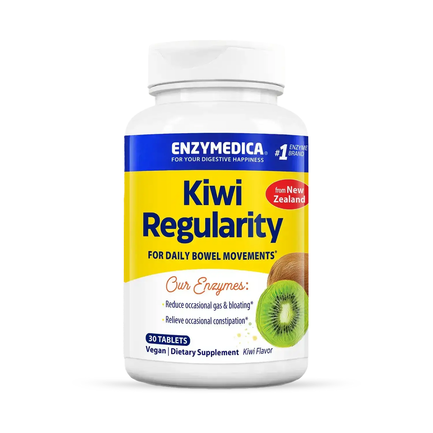 This image shows a container of Kiwi Regularity that holds 30 tablets.