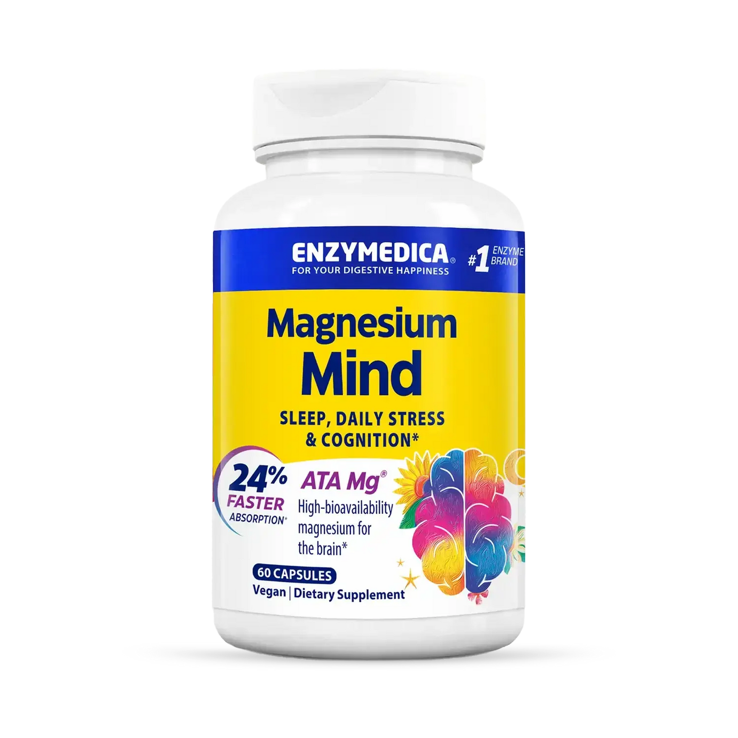 This image shows a container of Magnesium Mind that holds 60 capsules.