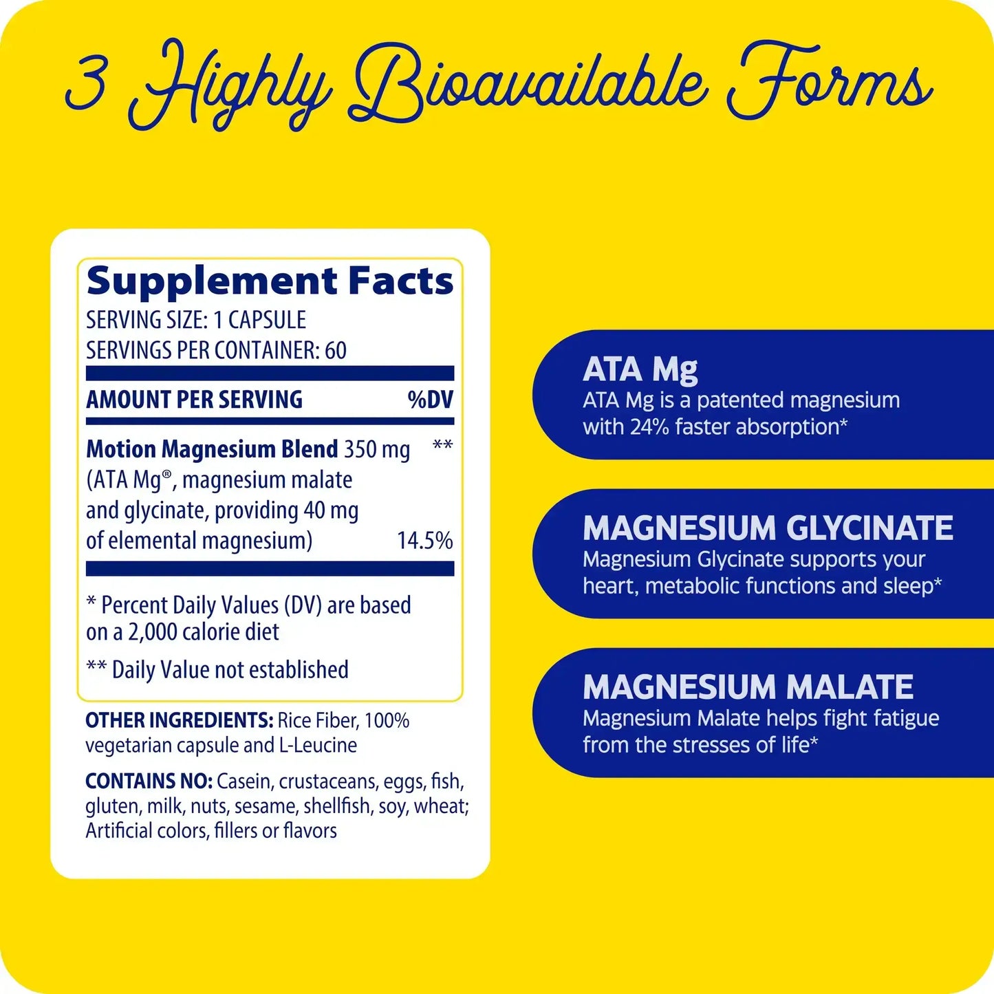 This image shows the supplement facts for Magnesium Motion.