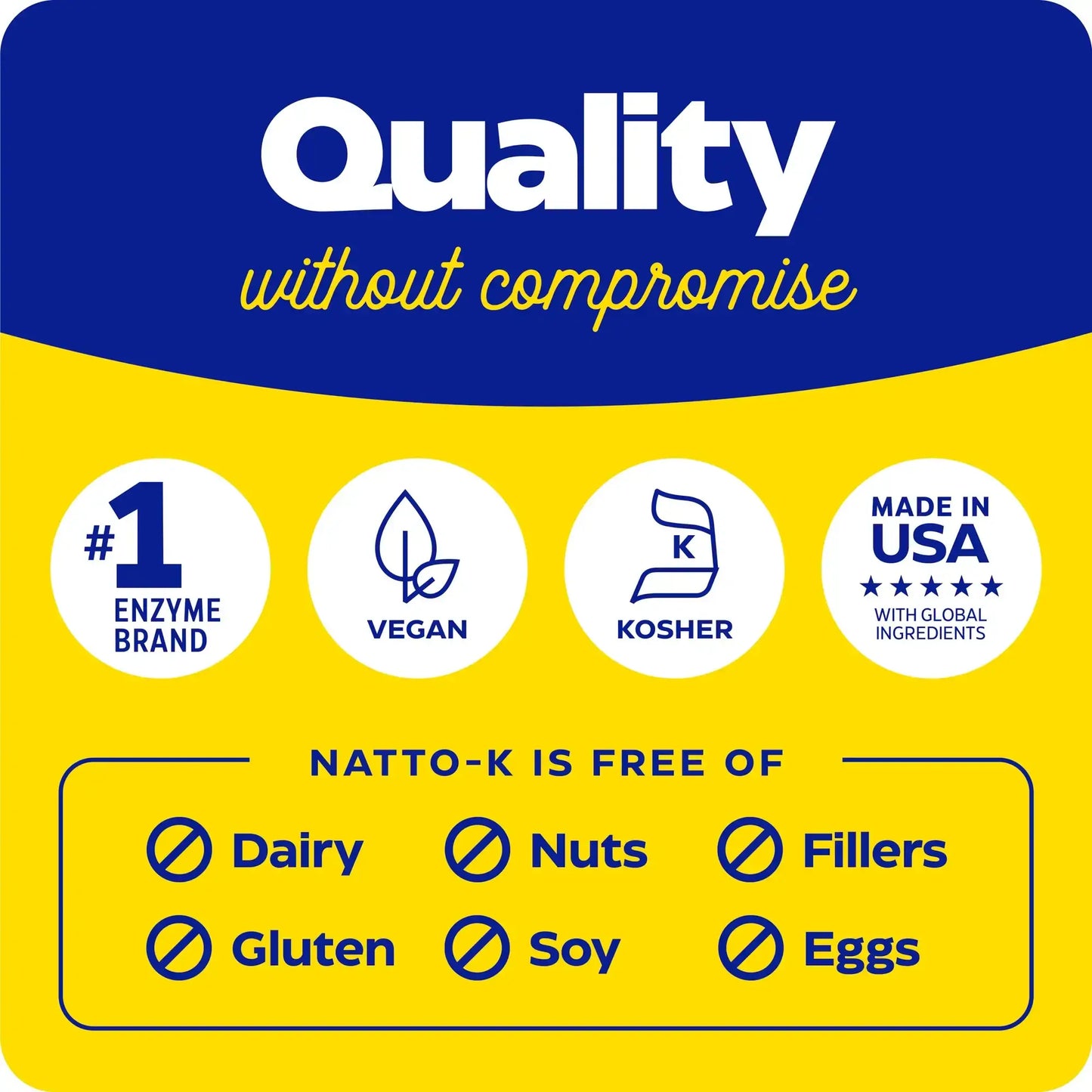 This image shows the quality and what Natto K is free of.