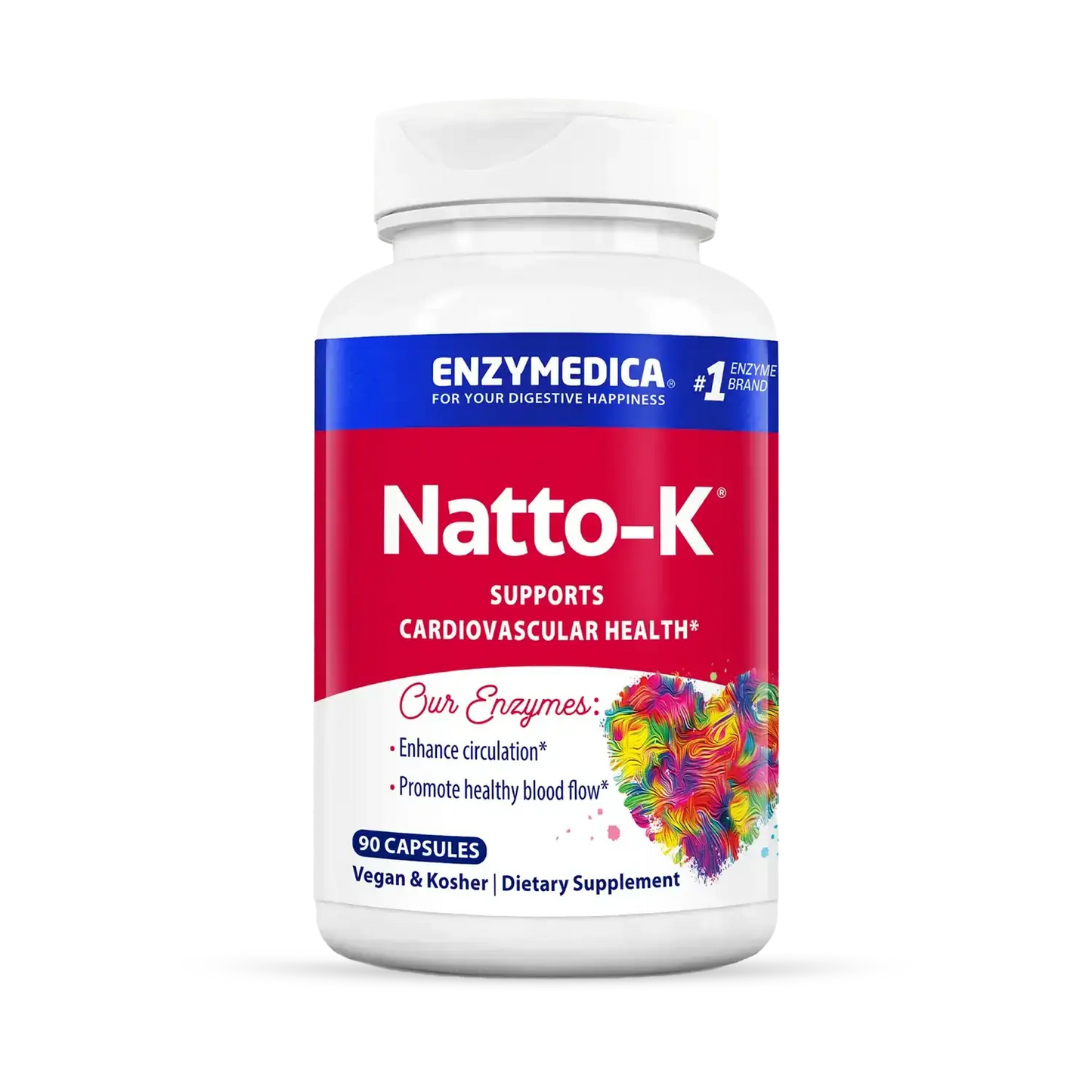 This image shows the container of Natto K that holds 90 capsules.