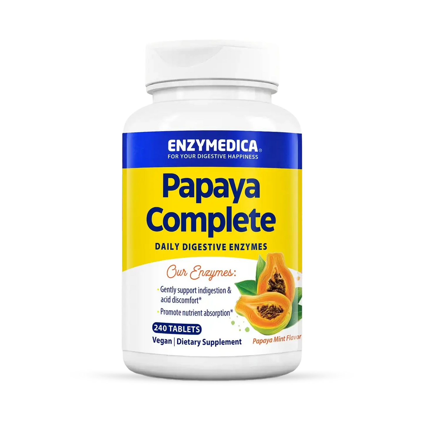This image shows a container of Papaya Complete that holds 240 tablets.