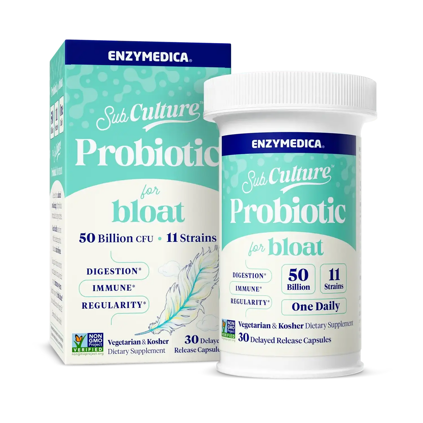 This image shows the bottle and carton of Probiotic for bloat.