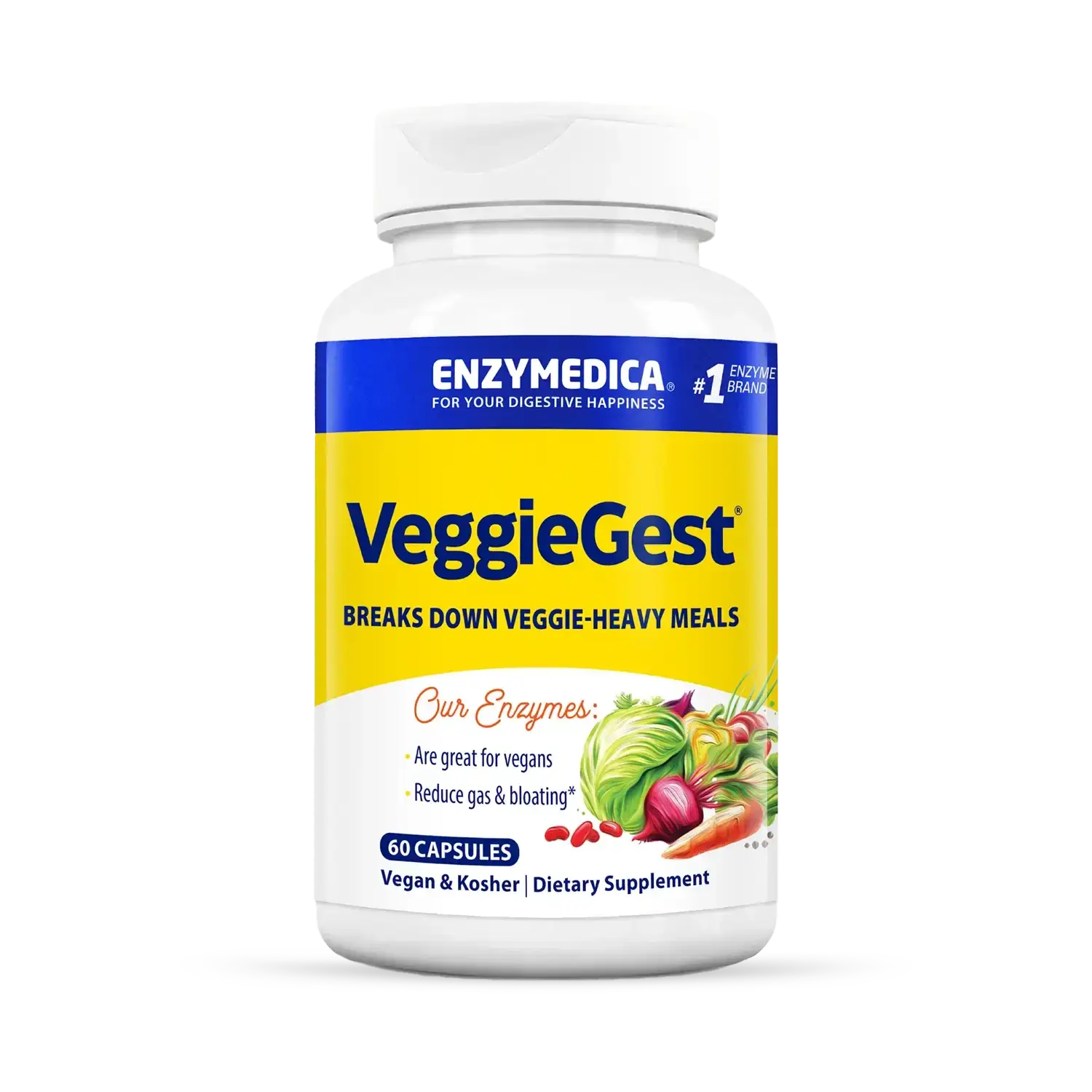 This image shows the 60 capsules bottle of VeggieGest.