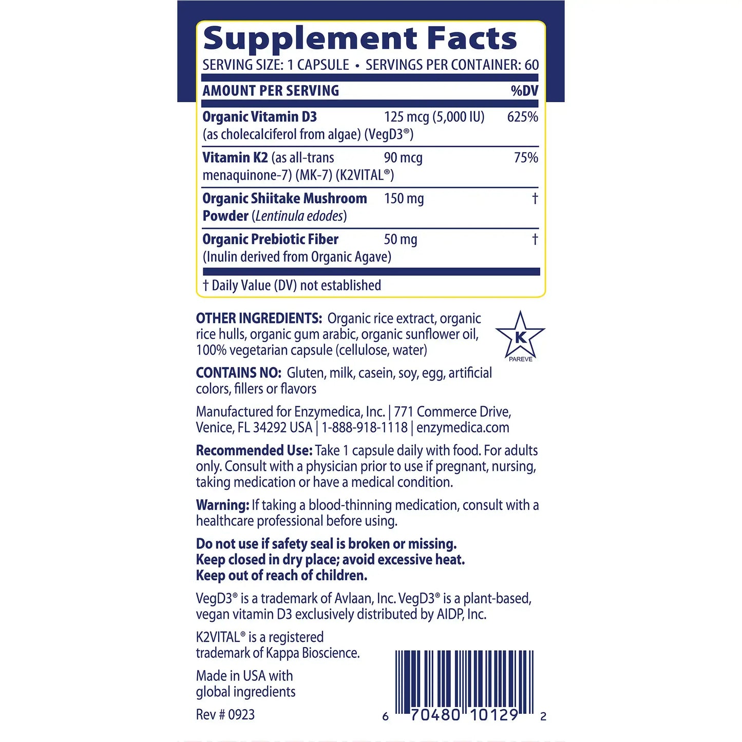 This image shows the supplement facts for Vitamin-D3_K2.