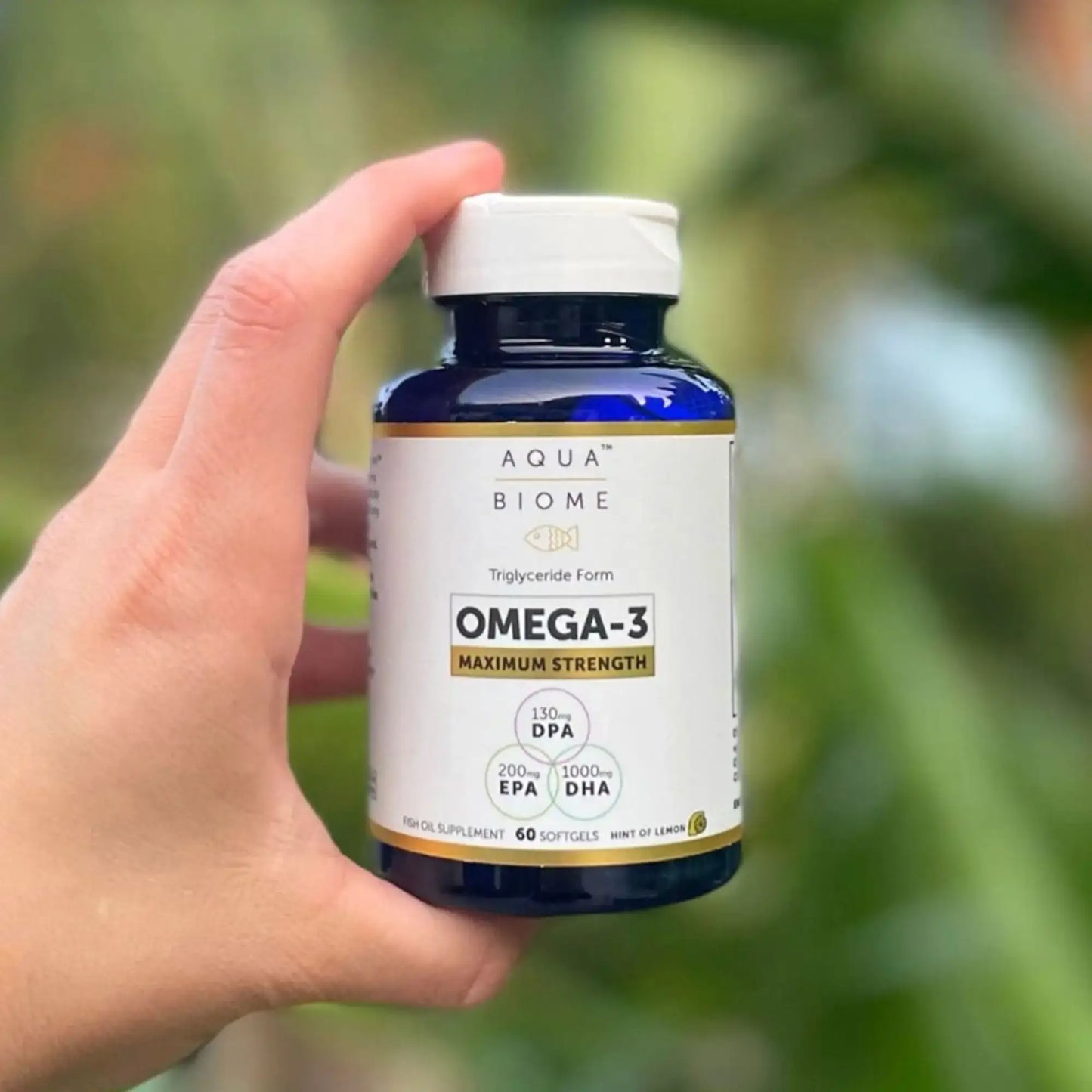 This image shows the bottle of aqua biome fish oil max strength.