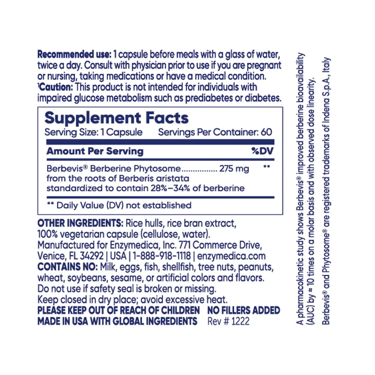 This image shows the supplement facts of Berberine Phytosome.
