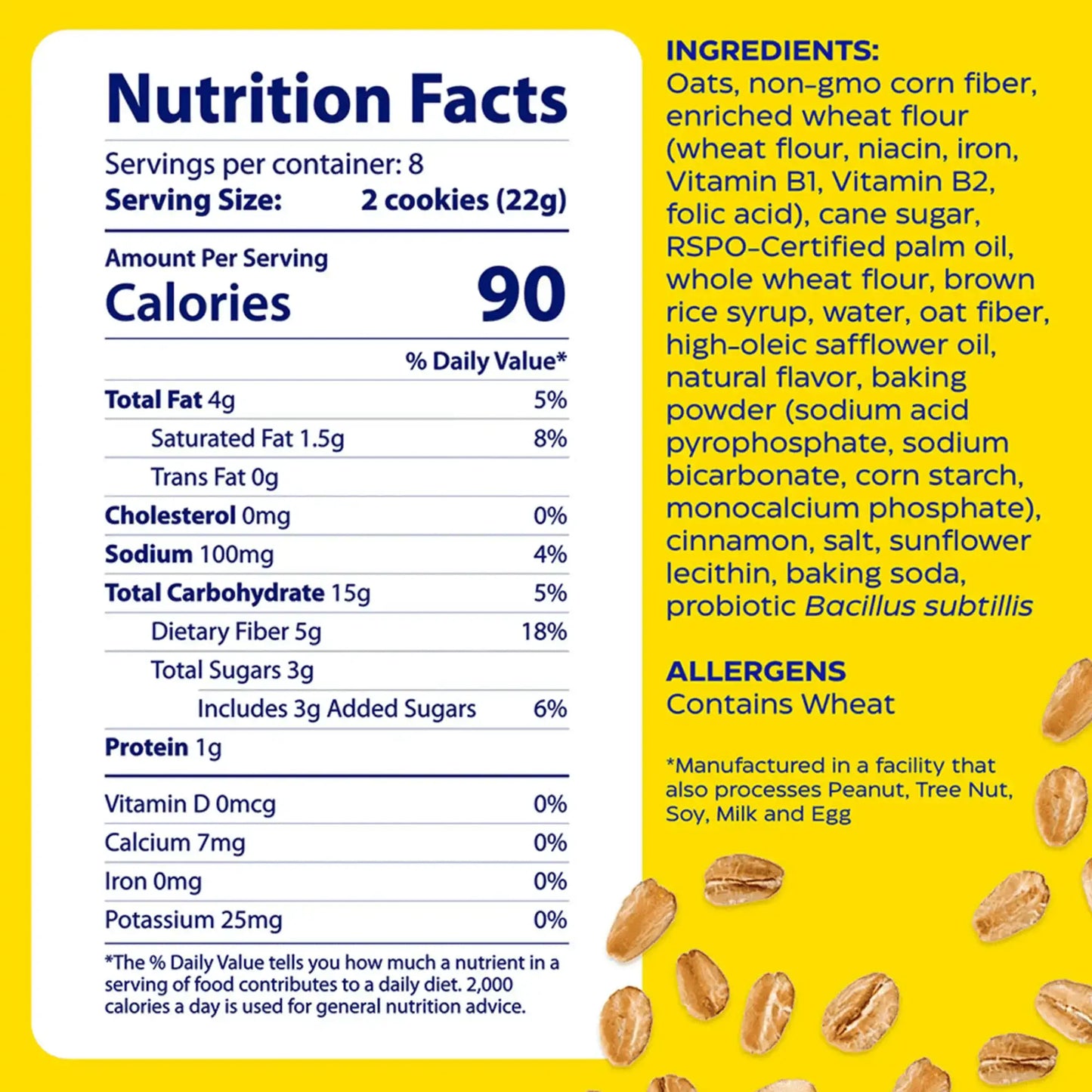 This image shows the nutrition facts for the new digest gold fiber cookies harvest.