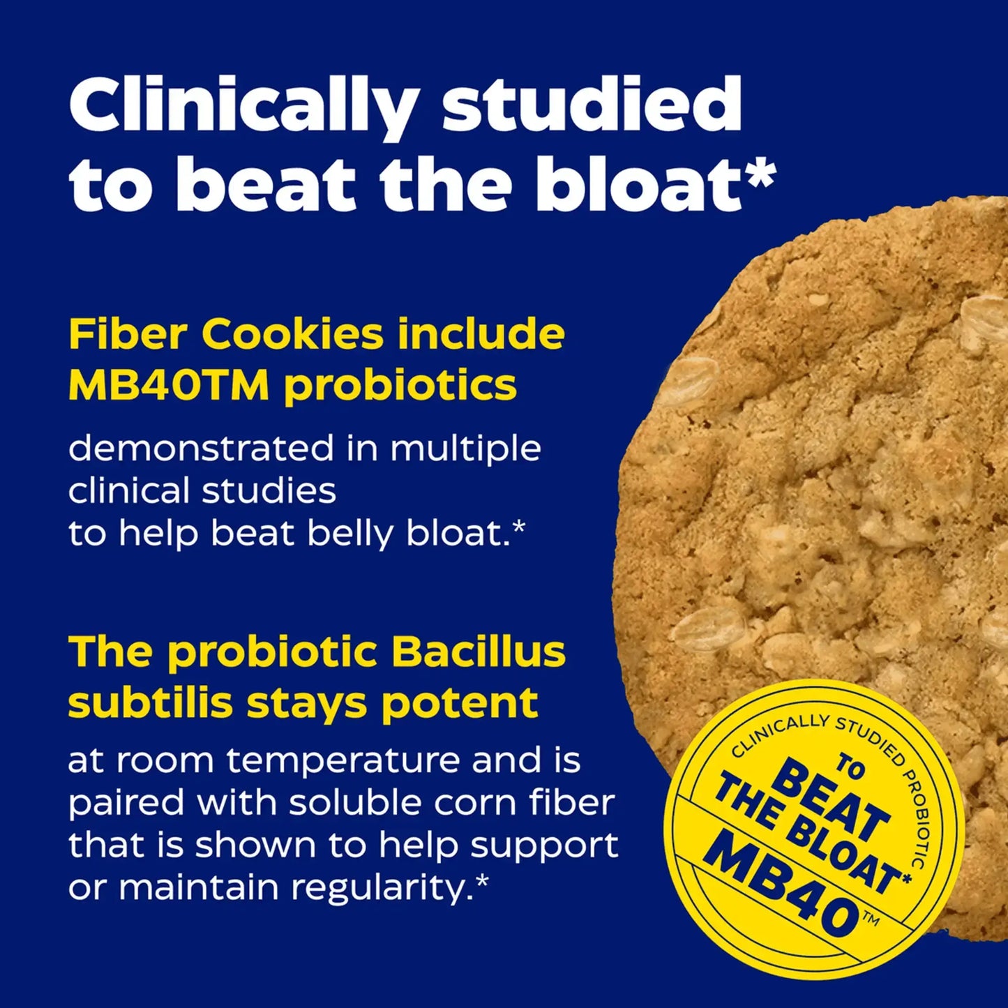 This image shows how the new digest gold fiber cookies harvest is clinically studied to beat the bloat.