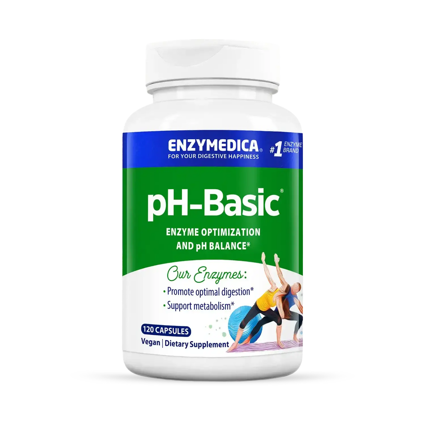 This image shows the bottle of pH-Basic that holds 120 capsules.