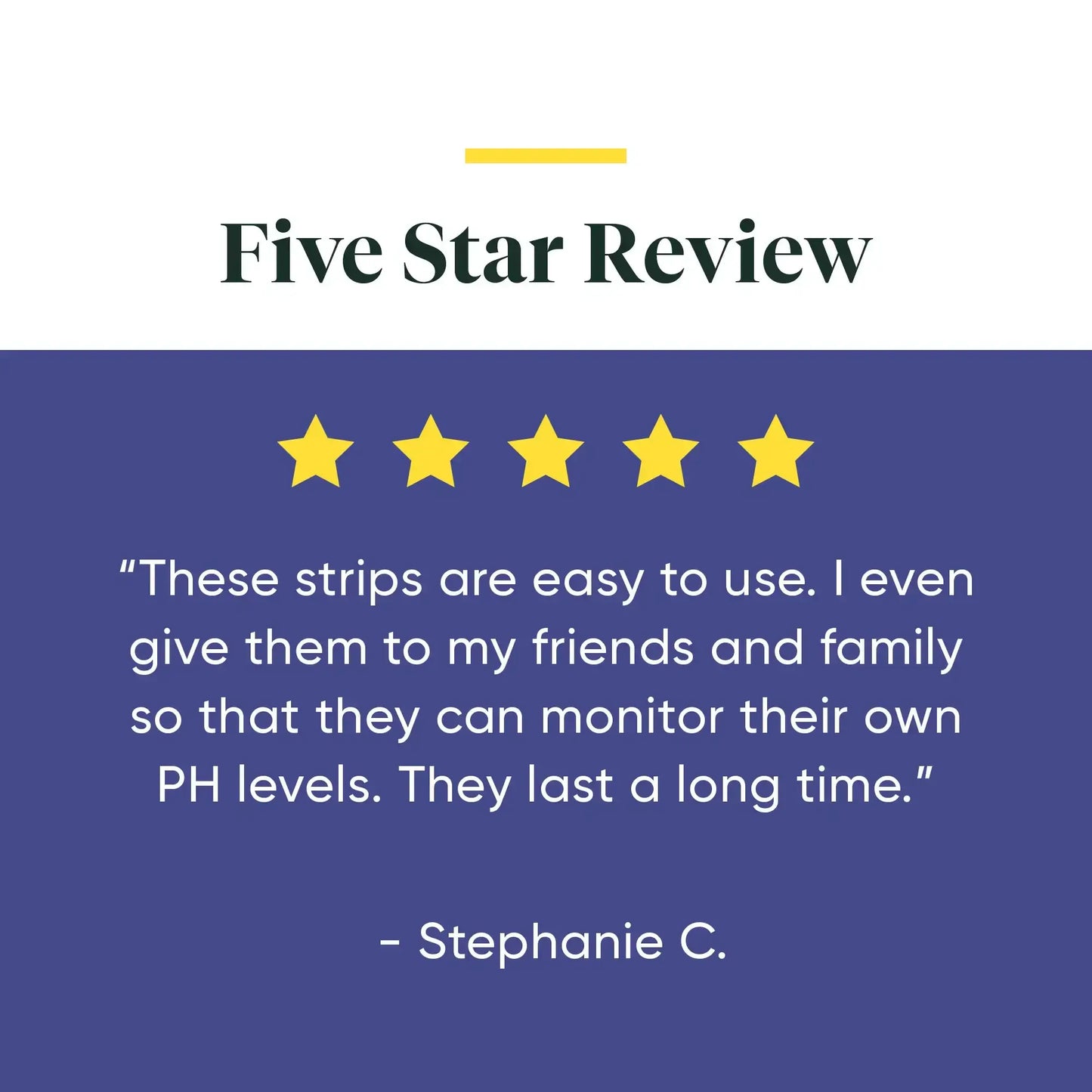 This image shows a Five Star Review for pH-Strips.