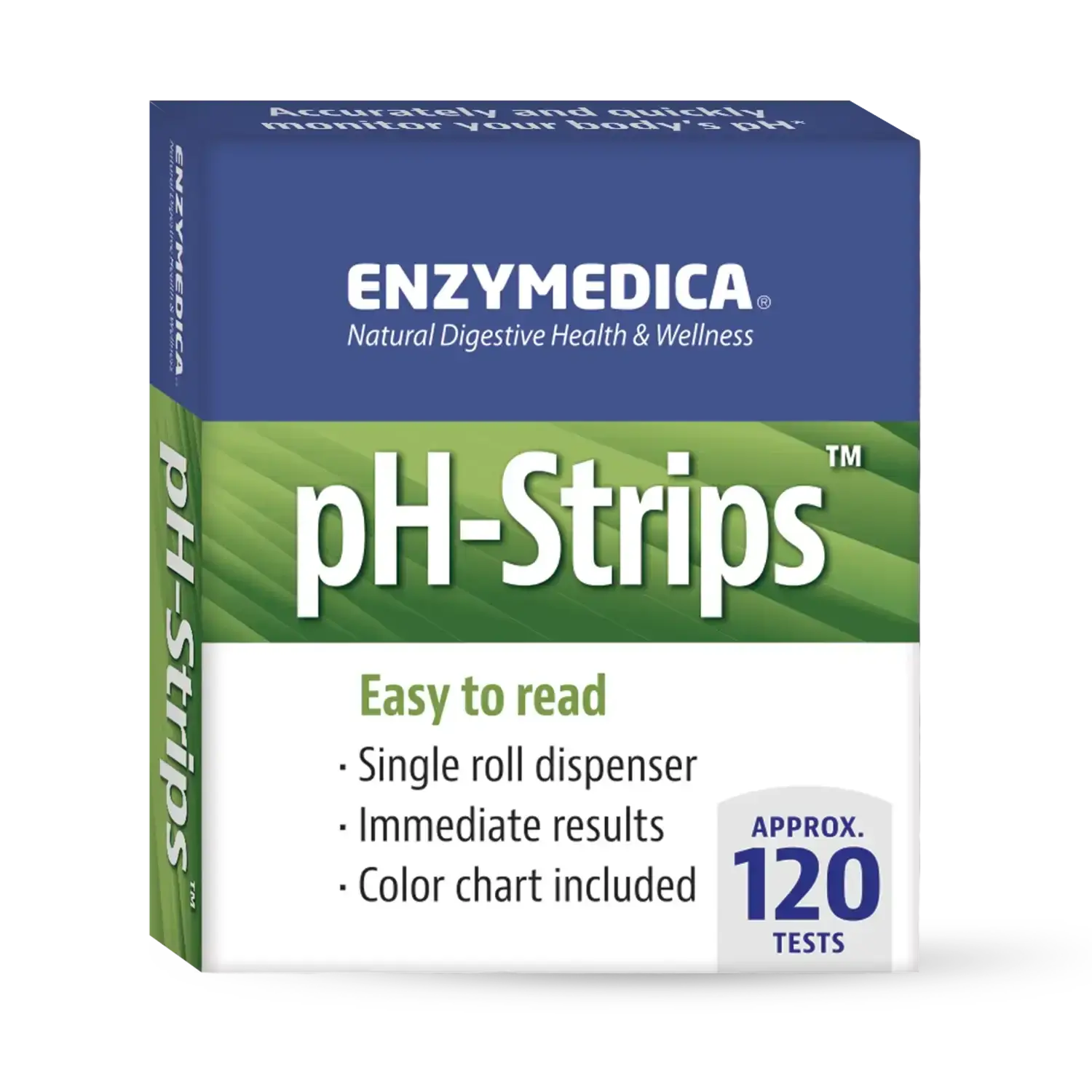 This image shows the 120 count packaging for pH-Strips.