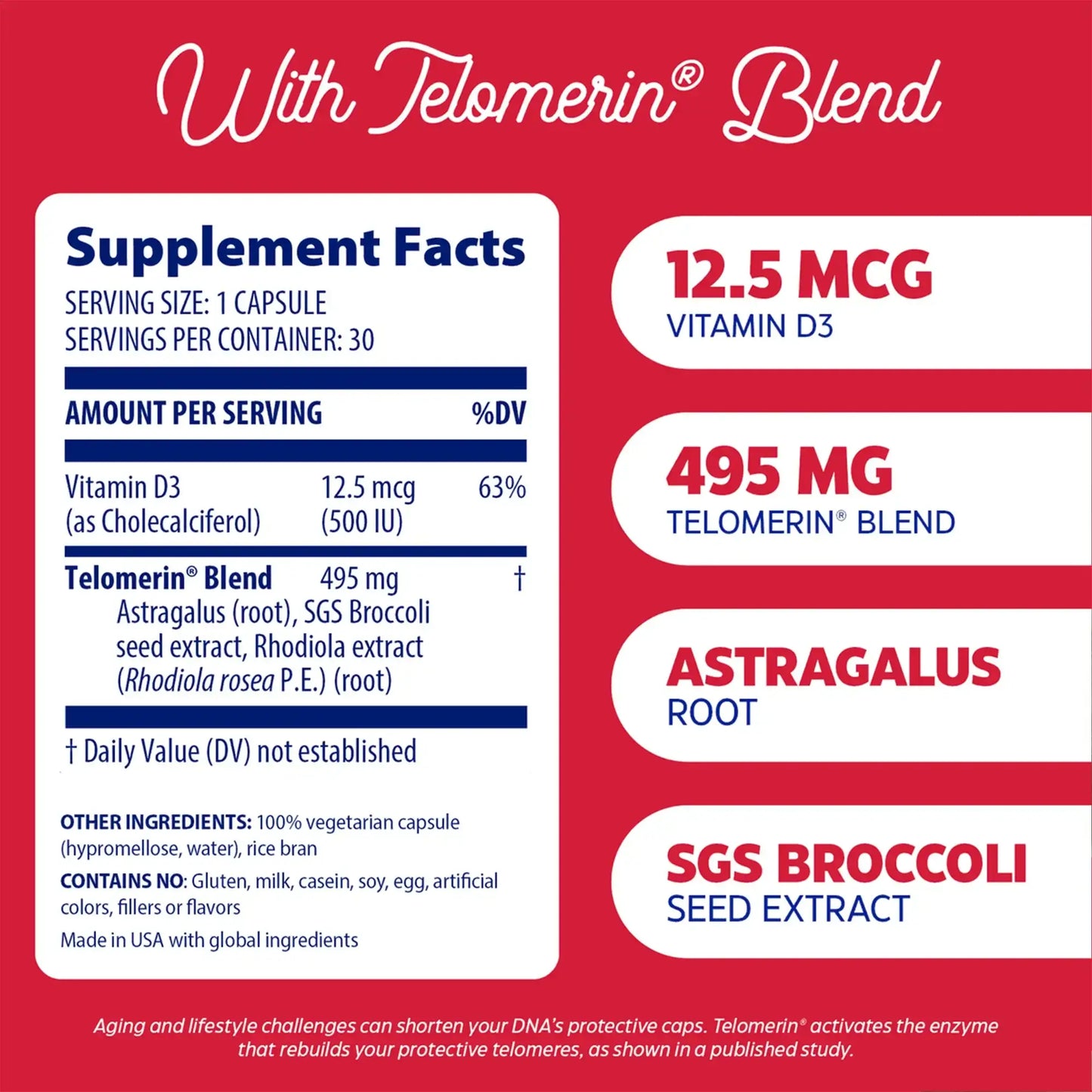 This is an image of the Telomere Plus supplement facts.