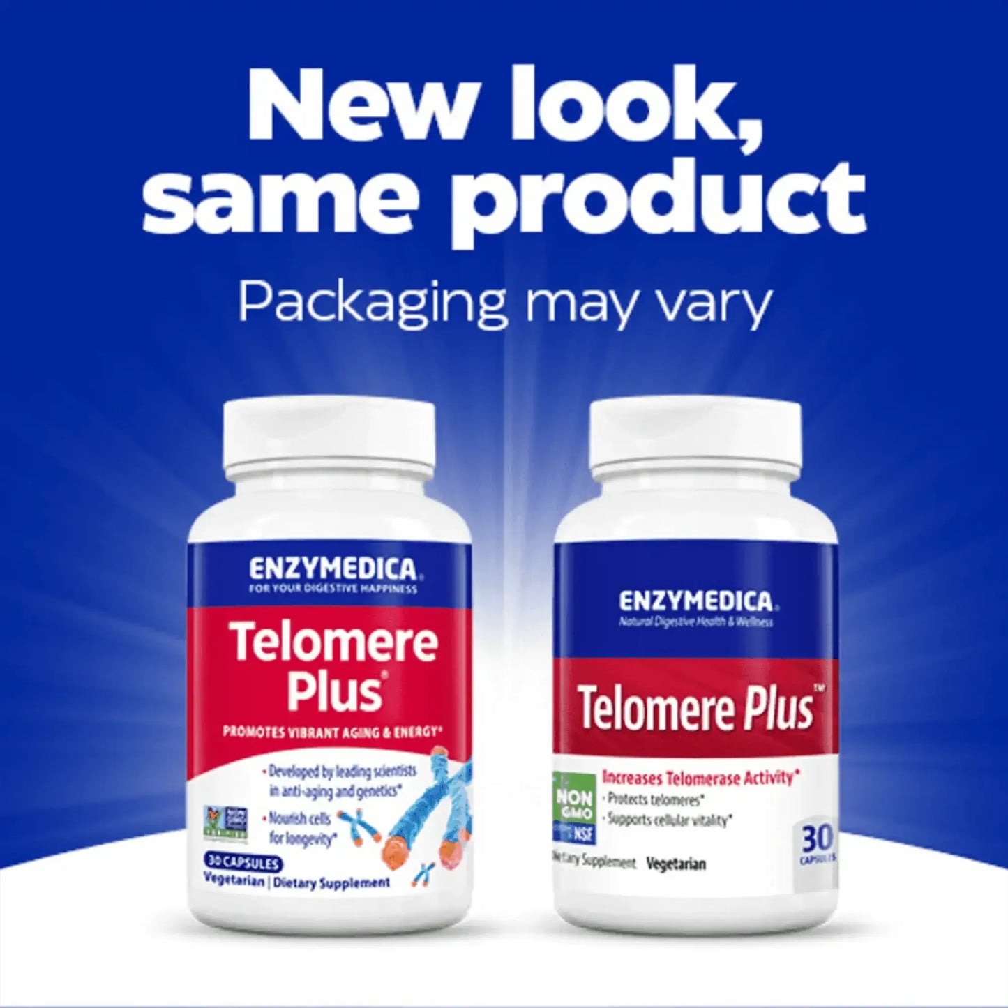 This is an image of Telomere Plus showing the same product with a new look.