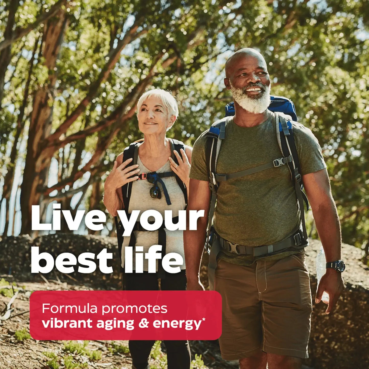 This image shows two people on a hike due to Telomere Plus.