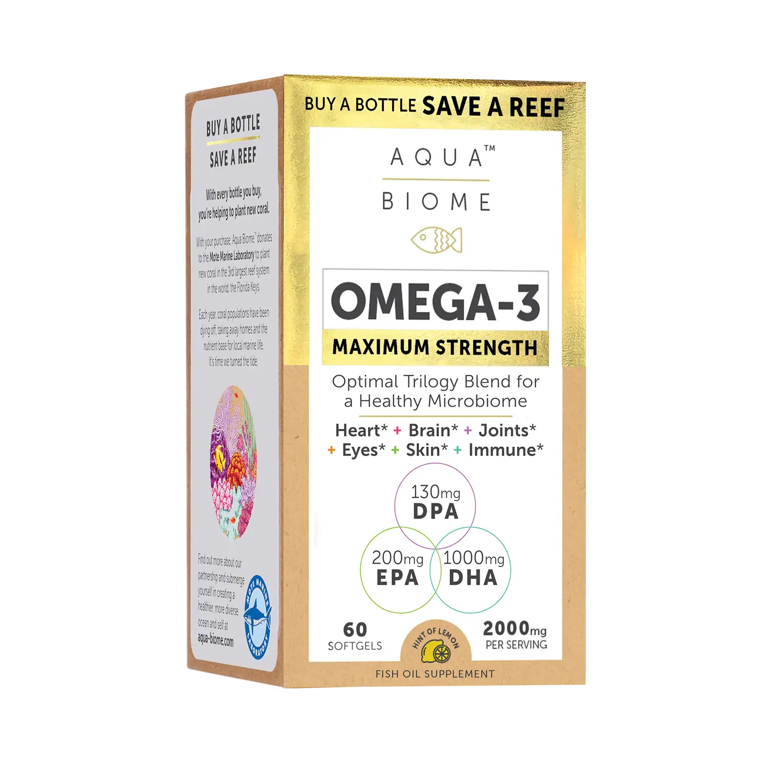 This image shows the 60-count carton of Aqua Biome Max Strength.
