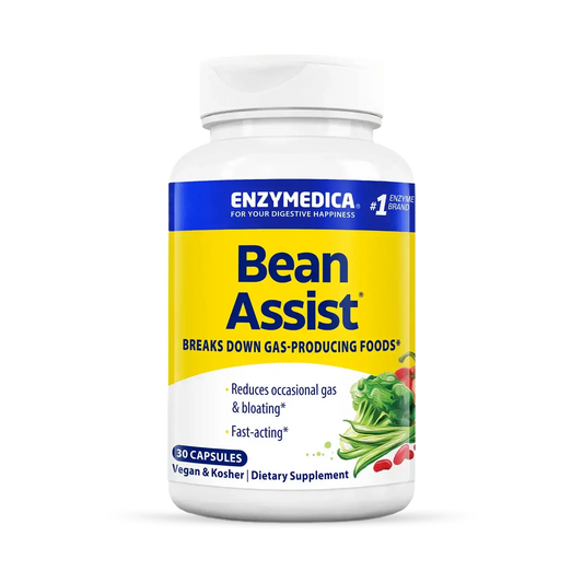 This image shows the bottle of Bean Assist that holds 30 capsules.