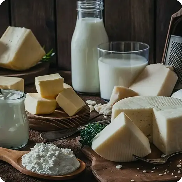Assortment of Dairy products (cheese, milk, etc..)