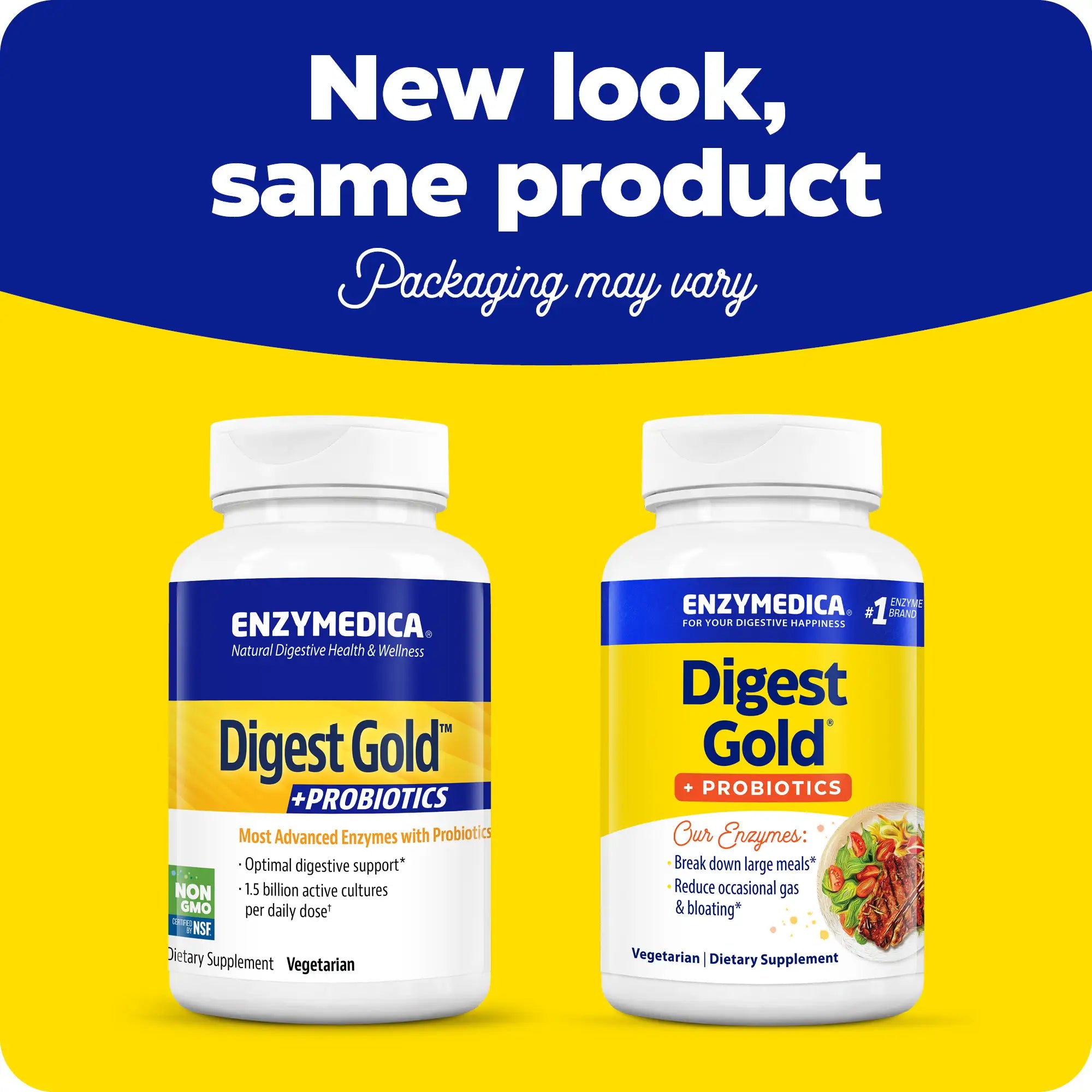 This image shows the new look for Digest Gold + Probiotics.