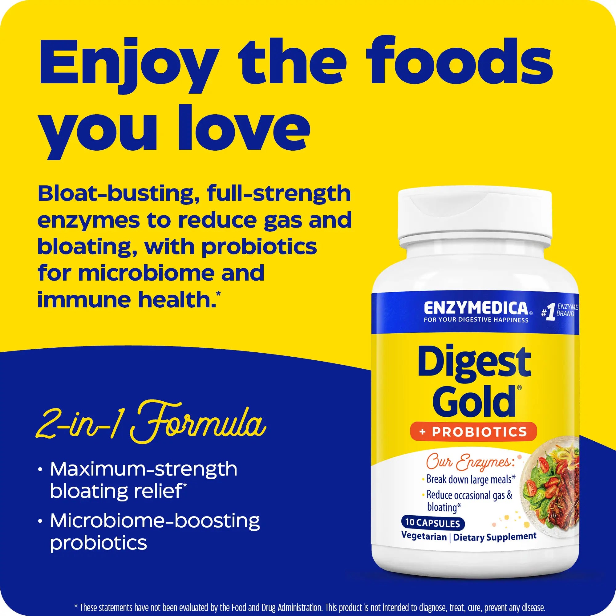 This image shows an infographic for Digest Gold + Probiotics.