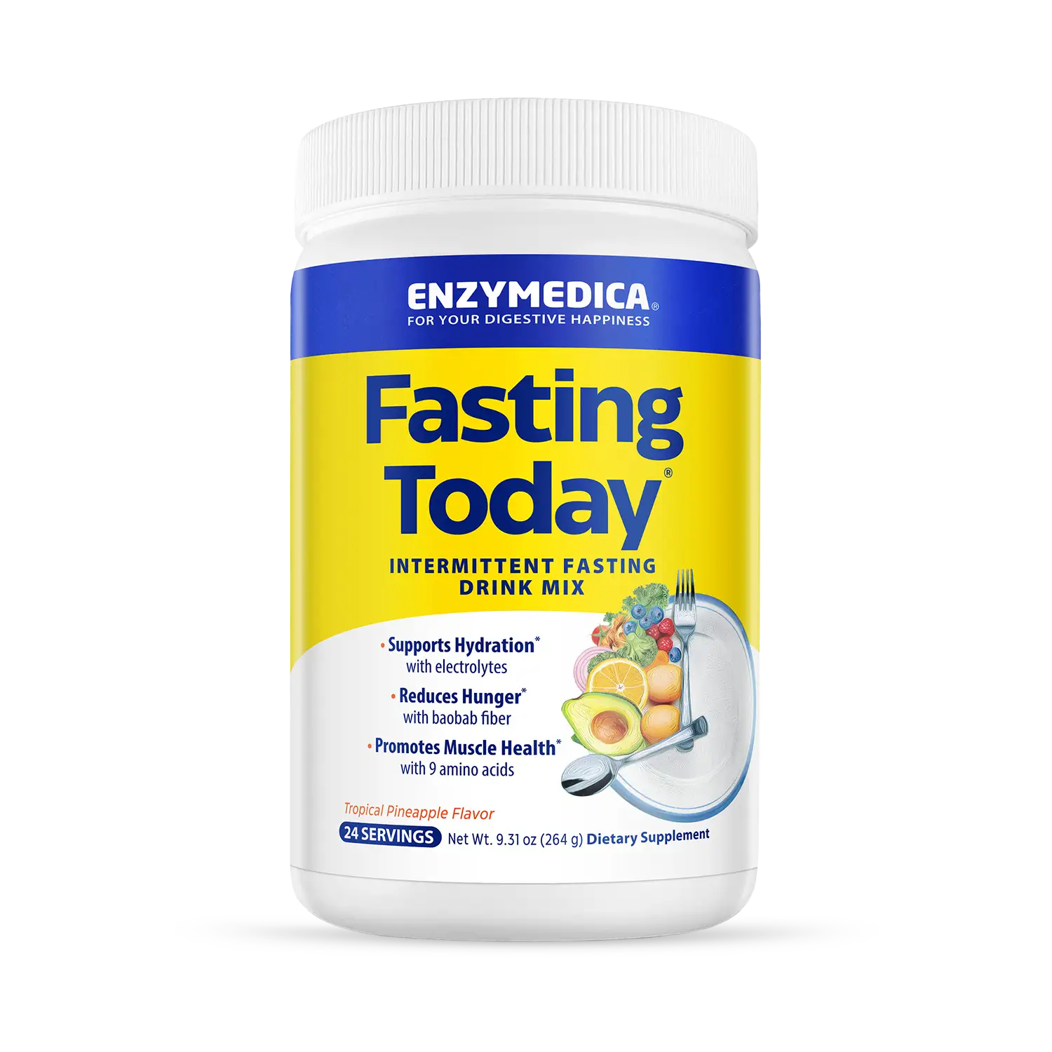 This image shows a container of Fasting Today that has 24 servings.